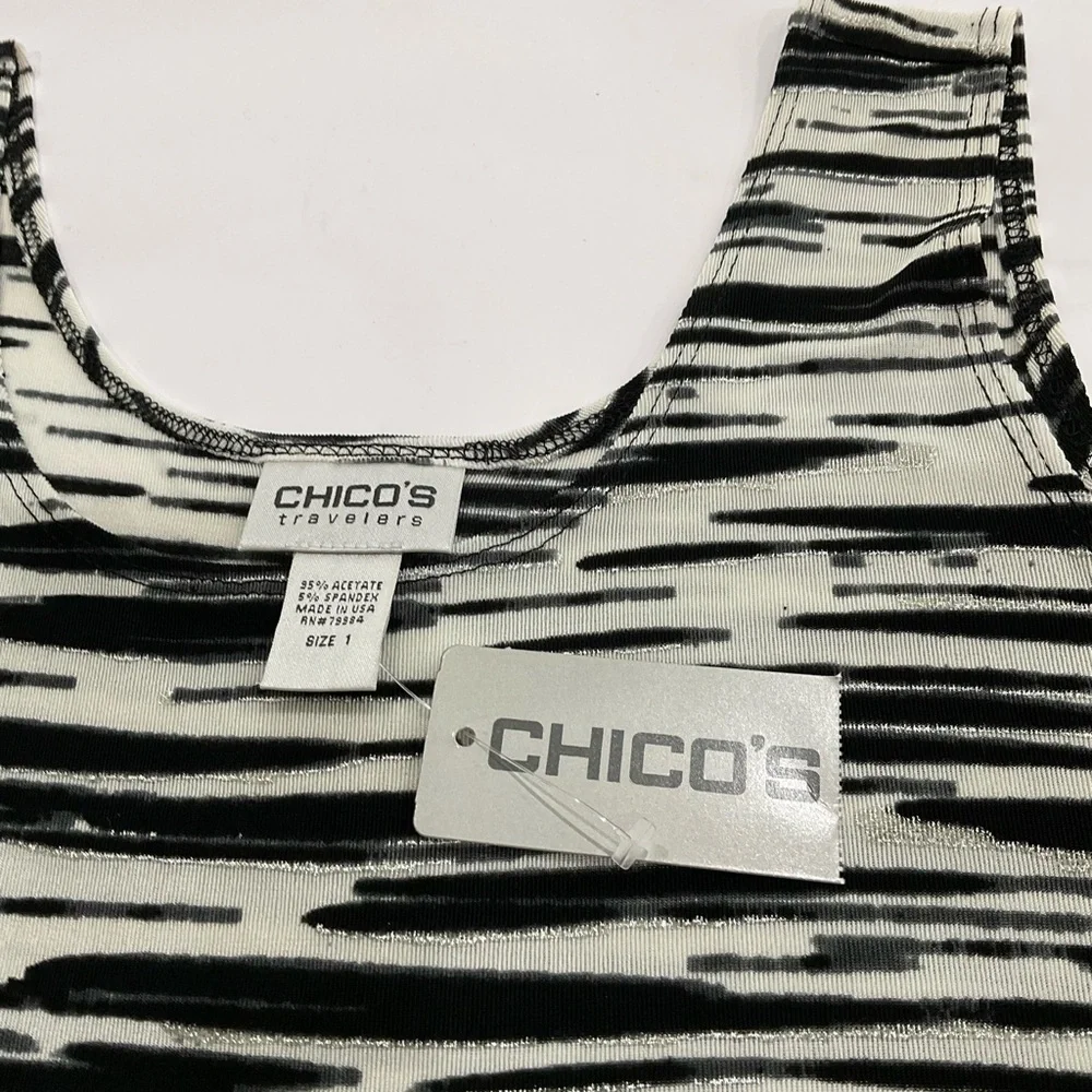NWT Chico's Travelers Black & White Abstract Stripe Tank Top - Picture 6 of 7